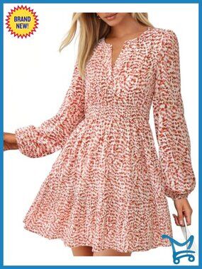 Floral V-Neck Long Sleeve Mini Dress with Pockets